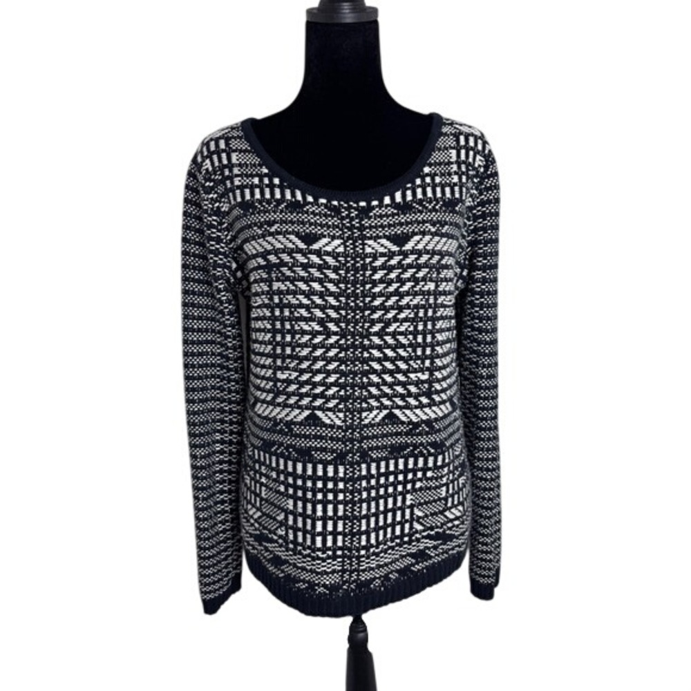 Gianni Bini Sweater Womens M Black White Geometric Knit Long Sleeve Excellent